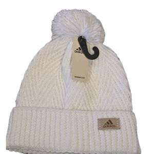 Adidas Twilight 4 Ballie Womens White Cuffed Pom Knit Beanie Hat OSFM NWT (C-31